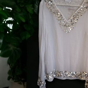 NWOT Pure White Y2K Silver Sequin on Pure White Top Sz 8